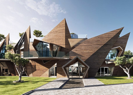 Charred Wooden Shingles and Glass Facades Create a Harmonious Living Space