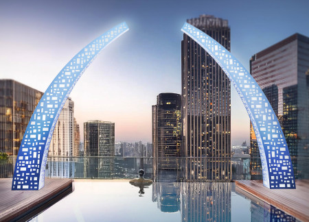 Fractal Patterns of Anodized Titanium Framing Urban Views in Miami