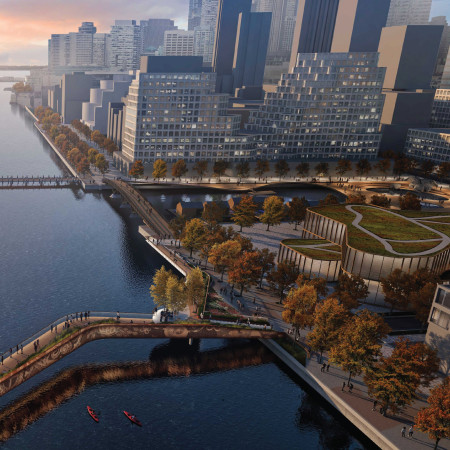 Charred Wood Accents Complementing Weathering Steel in a Community-Centric Pedestrian Link