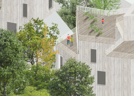 Charred Wooden Shingles and Cross-Laminated Timber Enhance Sustainable Learning Spaces