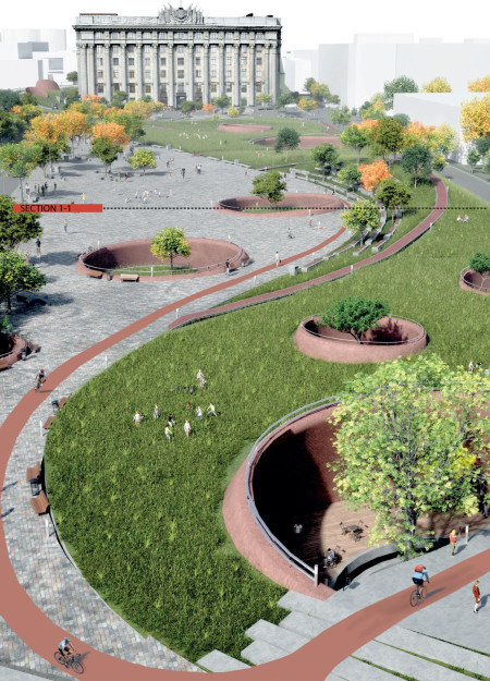 Recycled Brick and Monolithic Concrete Structure Enhancing Urban Ecology in Kharkiv