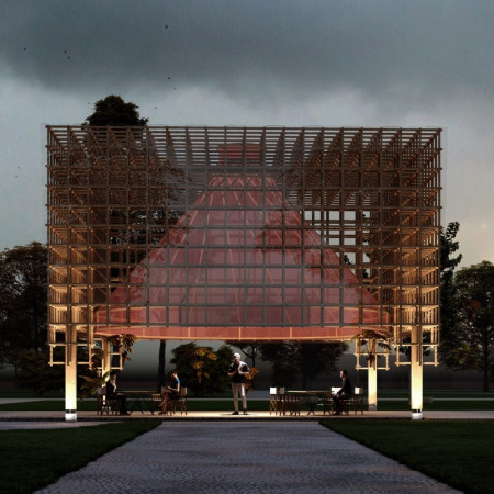 Transparent Canopy of Sustainable Timber Set in a Botanical Landscape