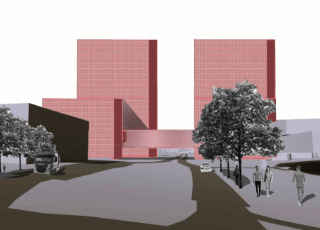 Charred Wood Shingles and Transparent Facades in a Multifunctional Urban Center