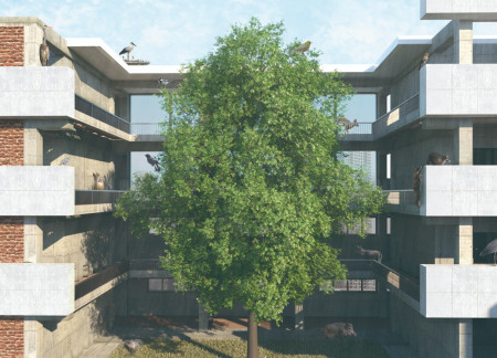 Ecologically Designed Habitat Featuring Vertical Gardens and Reinforced Concrete Facades