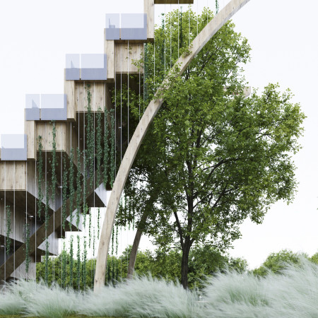 Charred Wooden Shingles Blend with Vertical Gardens in Sustainable Community Library