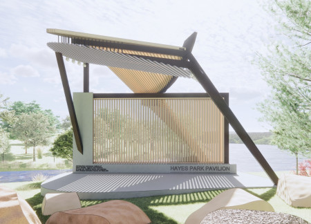 Charred Wood and Steel Canopy Creating Engaging Community Spaces