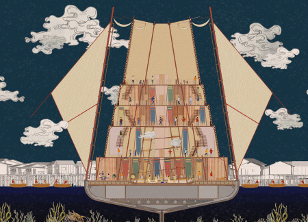 Elevated Marketplace Crafted from Bamboo and Natural Timber Emphasizing Community Rituals