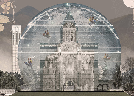 Glass Dome Integration with Traditional Stone in a Community-Focused Ecclesiastical Space
