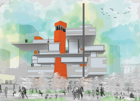 Charred Wood Accents and Seamless Pedestrian Connectivity in an Eco-Friendly Transportation Hub