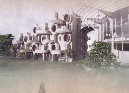 Charred Wooden Shingles and Green Roofing Systems Unite in a Community-Centric Hub