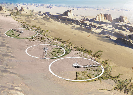 Circular Structures Crafted from Local Stone and Concrete Embrace Desert Biodiversity and Sustainability