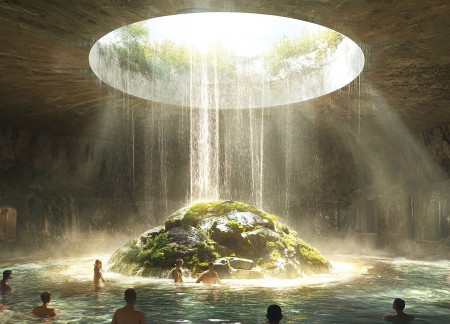 Biomimetic Design Featuring Megalithic Stone and Natural Hot Springs in a Healing Sanctuary