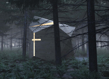 Charred Wooden Shingles and Cross-Laminated Timber Panels in a Contemporary Chapel Design