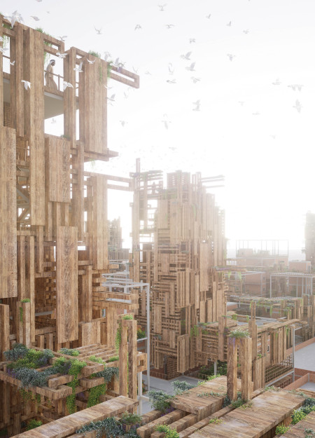 Vertical Farming and Reclaimed Wood Enhance Urban Resilience in Community Spaces