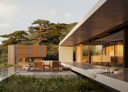 Timber Pods Embracing Coastal Views with Concrete Framework and Passive Solar Strategies