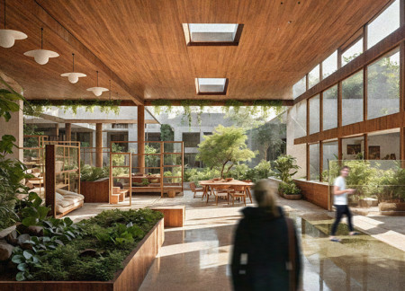 Charred Wooden Shingles and Glass Facades Shape Urban Market Hall and Community Spaces