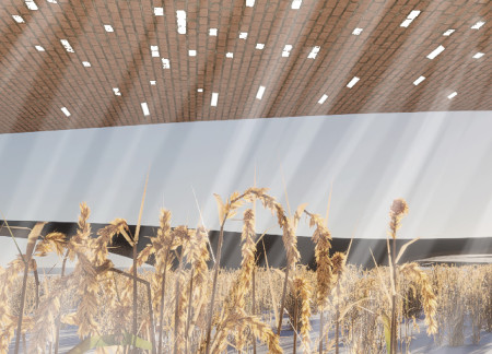 Charred Wooden Shingles Yielding Harmony in Earth-Integrated Community Spaces