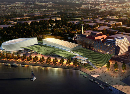 Serpentine Form Enhanced by Glass and Timber in a Waterfront Cultural Venue