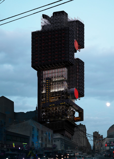Geometric Facade of Translucent Glass and Concrete for a Public Data Hub