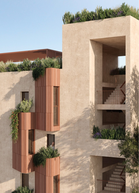 Terracotta Cladding Meets Container Aesthetics in Communal Living Environment