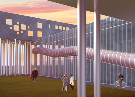 Transparent Glass Facade and Recycled Materials in a Community-Centric Waste Processing Facility