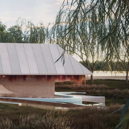 Curvilinear Design Featuring Natural Wood Cladding and Integrated Water Elements for Wellness Retreat