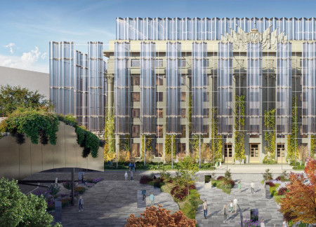 Charred Wood Facades and Photovoltaic Integration in a Multifunctional Urban Hub