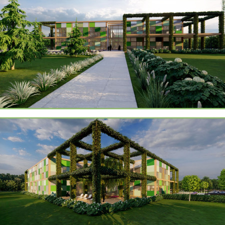 Living Green Walls and Modular Wood Structure in a Children's Hospice