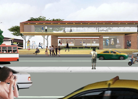 Red Brick and Glass Courtyard Featuring Flexible Spaces for Community Engagement