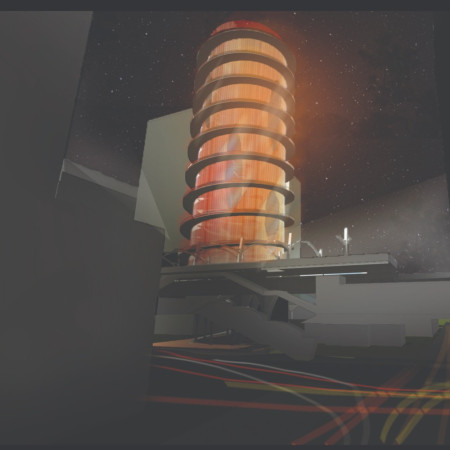 Color-Changing Fiber Facade in a Spiraling Concrete Structure for Fashion Exhibition Spaces