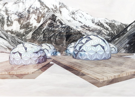 Geodesic Shelter Crafted from Aluminum Panels and Elevated Timber Platforms in the Himalayas