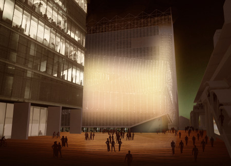 Textile Patterns and Transparent Glass Frame a Multifunctional Hub for Fashion and Community