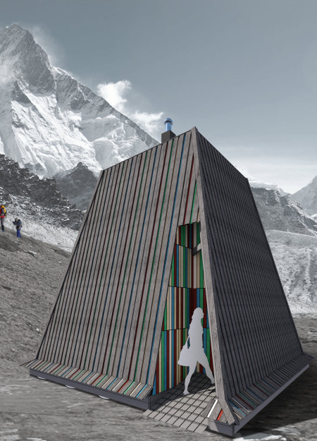 Translucent Pyramid Structure Utilizing Local Stone and Wood Integration for Mountain Shelter