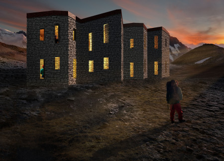 Himalayan Stone Shelter with Shorea Wood Interiors and Modular Design for Climbers