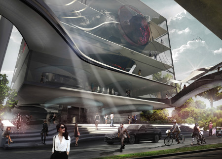 Curvilinear Greenery: Glass and Steel Hub for Fashion Innovation