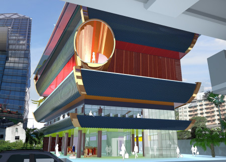 Curvilinear Terracotta Facades Featuring Charred Timber Elements in a Multifunctional Fashion Hub