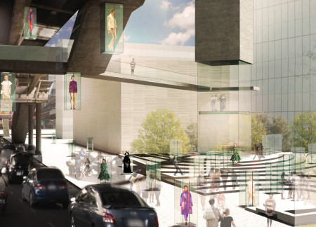 Perforated Textiles and Transparent Facades in a Community-Focused Fashion Hub