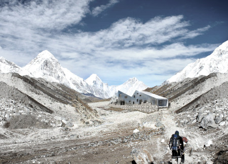 Sustainable Shelter Crafted from Local Stone with Metal Cladding for High-Altitude Climbers