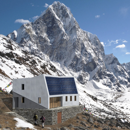 Sustainable Stone Refuge Featuring Hemp Insulation and Corrugated Metal Roof in the Himalayas