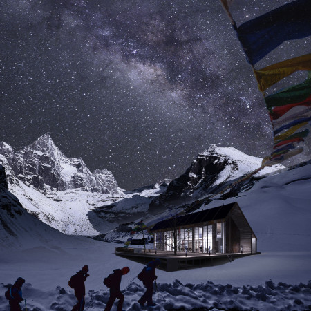 Charred Wooden Shingles and Local Stone Form a Sustainable Shelter in the Himalayas