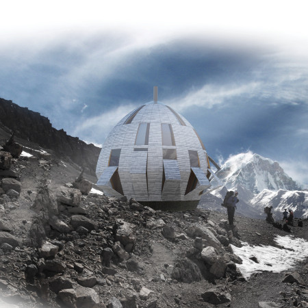 Geometric Harmony in Thermal Stone and Wood Shelter Design