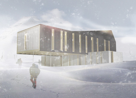 Rotating Volume Structure Crafted from Precast Concrete and Timber for Himalayan Refuge