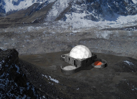 Teflon Membrane Dome and Local Stone Structure for High-Altitude Communal Retreat