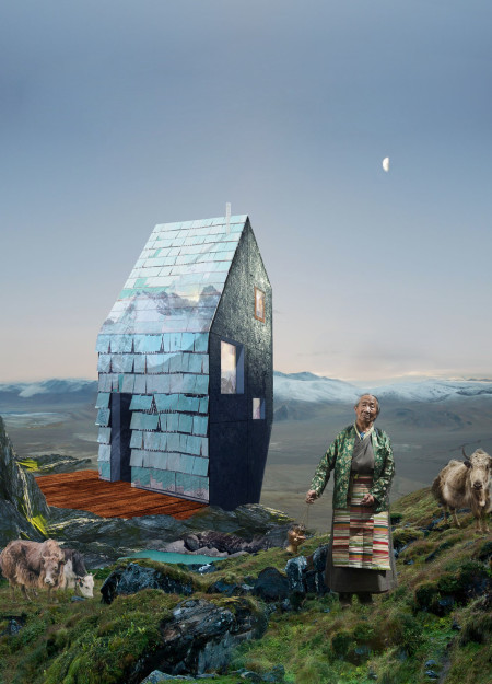 Charred Wooden Shingles and Vertical Turbines Elevate Sustainable Himalayan Shelter