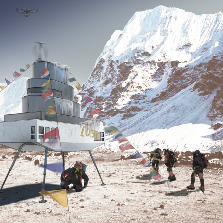 Charred Wooden Shingles and Steel Framework in a High-Altitude Shelter