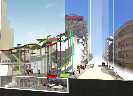 Colorful Metal Panels and Sloping Roofs Create a Flexible Community Space in Morocco