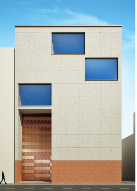 Textured Concrete and Red Brick Community Hub with Expansive Skylights