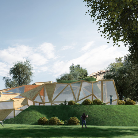 Charred Wooden Shingles and Laminated Wood Form Community Hub in Krakow&rsquo;s Park Setting