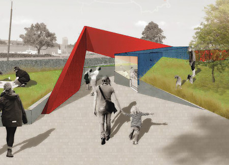 Perforated Metal Panels and Native Flora Defining a Commemorative Space for Historical Unity