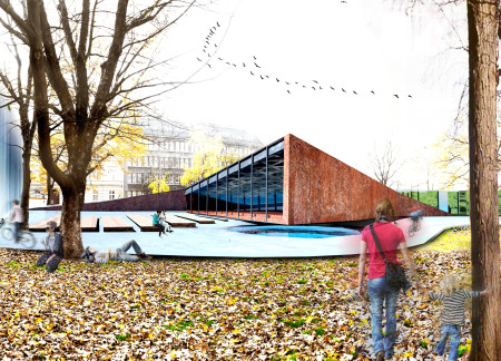 Gabion Stone Filters and Textured Brick Create a Sustainable Community Space in Urban Environment